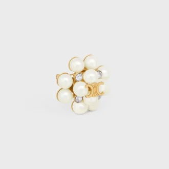 Les Perles CELINE-broche van strass, harsparels, messing met gouden afwerking en staal
