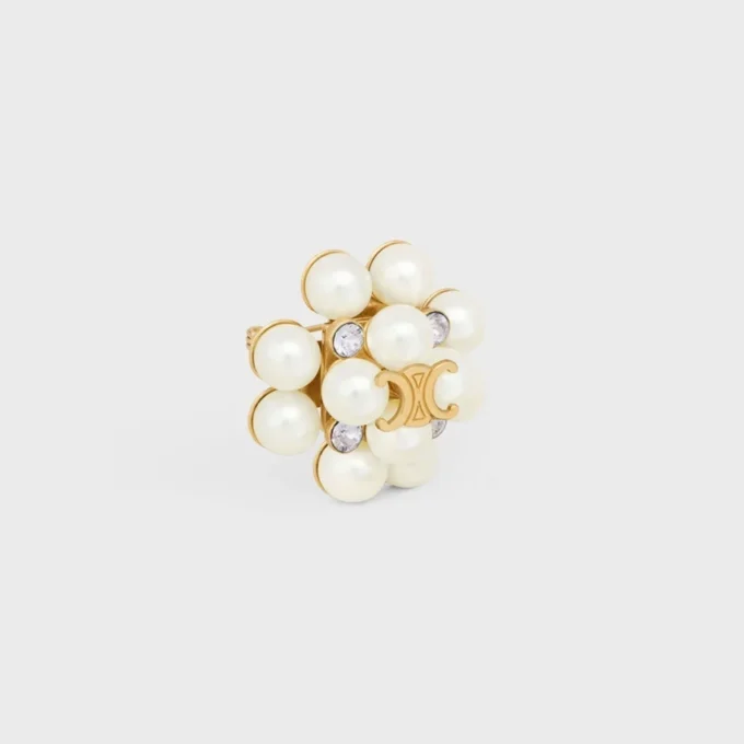 Les Perles CELINE-broche van strass, harsparels, messing met gouden afwerking en staal