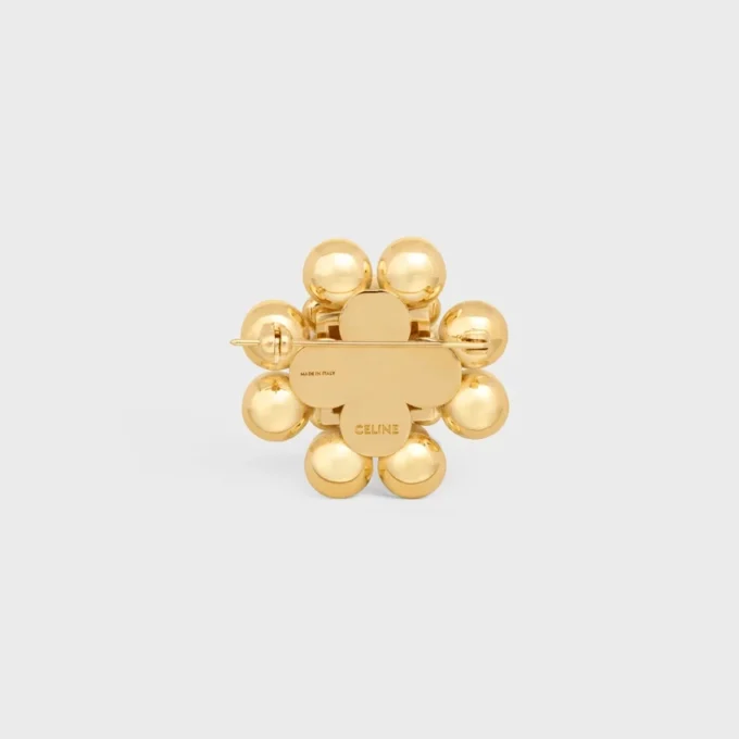 Les Perles CELINE-broche van strass, harsparels, messing met gouden afwerking en staal