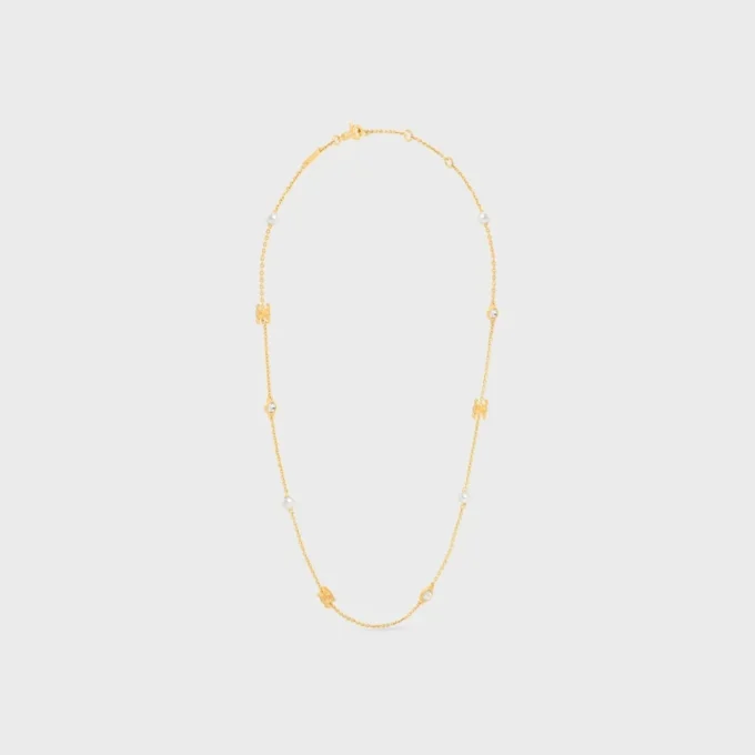 Les Perles CELINE ketting van strass, harsparels en messing met gouden afwerking