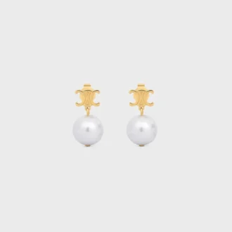 Les Perles CELINE Oorbellen van messing met gouden afwerking en parels van hars