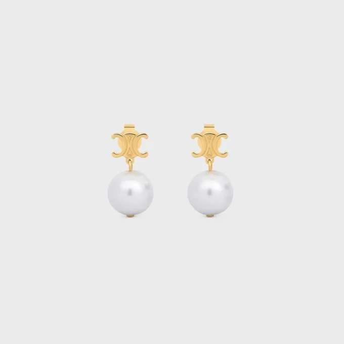 Les Perles CELINE Oorbellen van messing met gouden afwerking en parels van hars