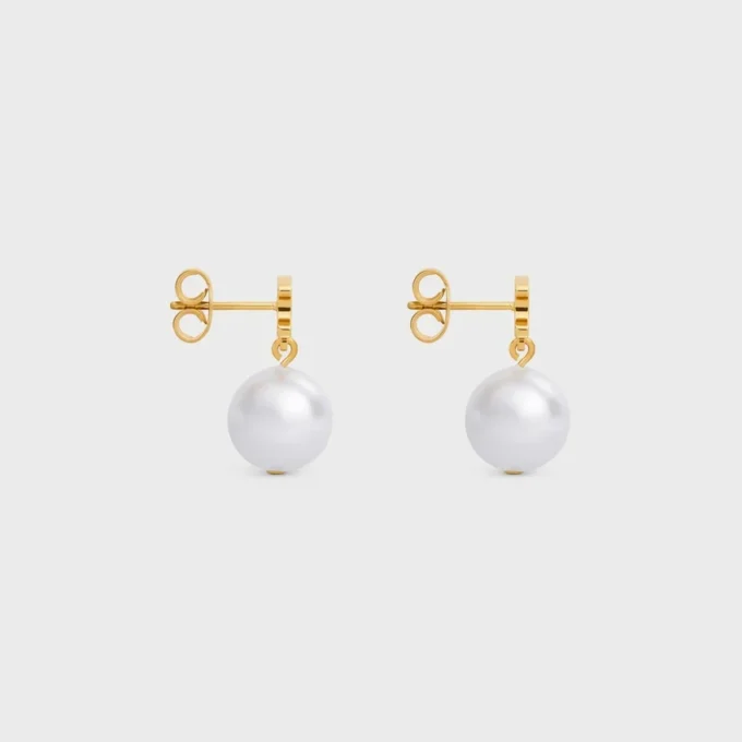 Les Perles CELINE Oorbellen van messing met gouden afwerking en parels van hars