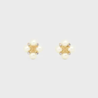 Les Perles CELINE oorknopjes van strass, harsparels en messing met gouden afwerking