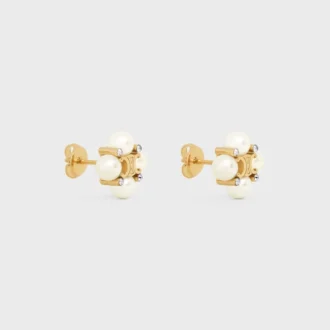 Les Perles CELINE oorknopjes van strass, harsparels en messing met gouden afwerking