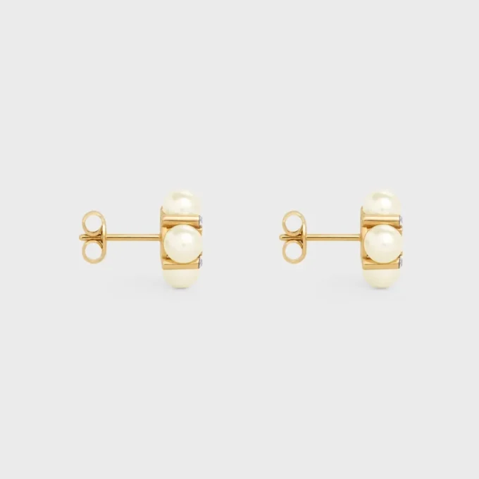Les Perles CELINE oorknopjes van strass, harsparels en messing met gouden afwerking