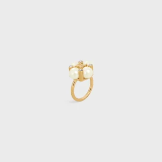 Les Perles CELINE-ring met strass, harsparels en messing met gouden afwerking
