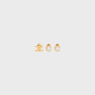 Les Perles CELINE Set van 3 oorknopjes van harsparels en messing met gouden afwerking