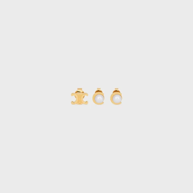 Les Perles CELINE Set van 3 oorknopjes van harsparels en messing met gouden afwerking