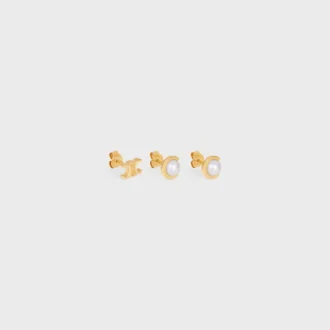 Les Perles CELINE Set van 3 oorknopjes van harsparels en messing met gouden afwerking