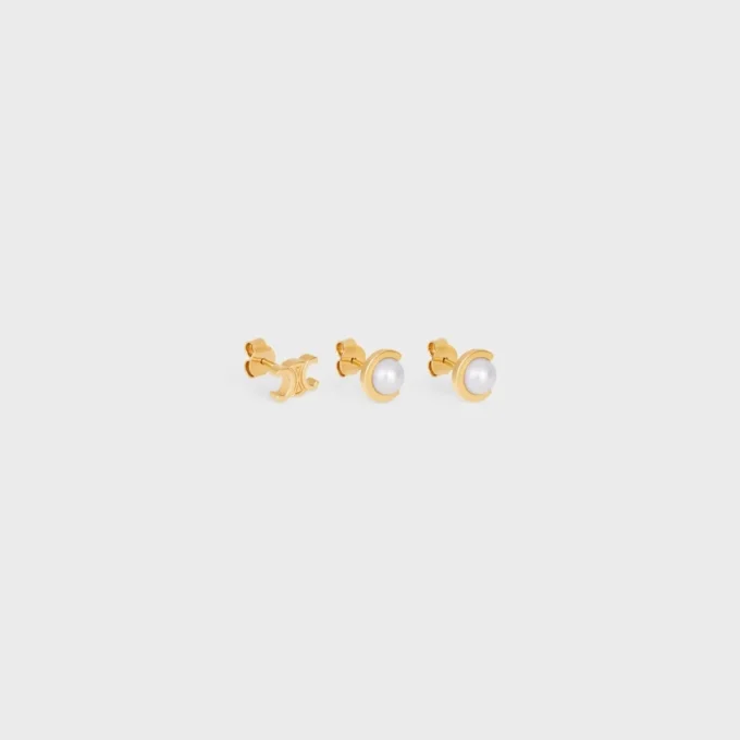 Les Perles CELINE Set van 3 oorknopjes van harsparels en messing met gouden afwerking