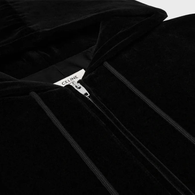 Losvallende hoodie met ritssluiting van fluweeljersey