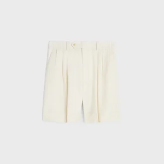 Masculin-short met drievoudige plooien van gestreepte wol