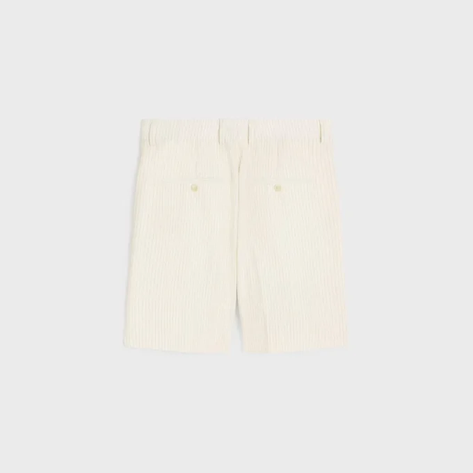 Masculin-short met drievoudige plooien van gestreepte wol
