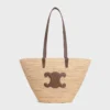 Medium soepele CELINE Classic Panier van raffia en kalfsleer