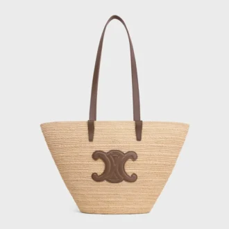 Medium soepele CELINE Classic Panier van raffia en kalfsleer