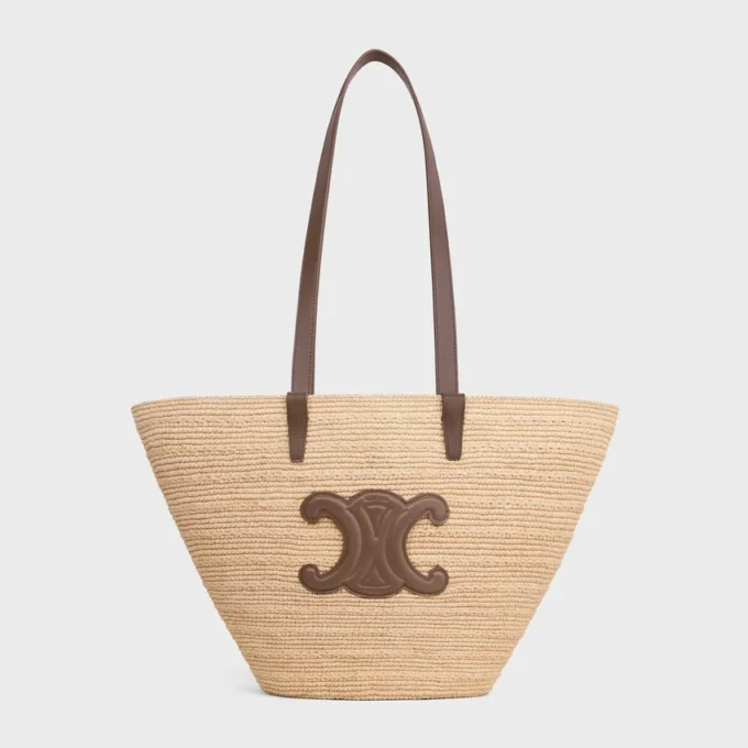 Medium soepele CELINE Classic Panier van raffia en kalfsleer