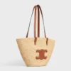 Medium soepele CELINE Classic Panier van raffia en kalfsleer