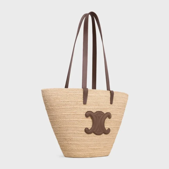 Medium soepele CELINE Classic Panier van raffia en kalfsleer
