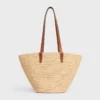 Medium soepele CELINE Classic Panier van raffia en kalfsleer