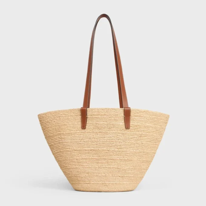 Medium soepele CELINE Classic Panier van raffia en kalfsleer