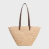 Medium soepele CELINE Classic Panier van raffia en kalfsleer