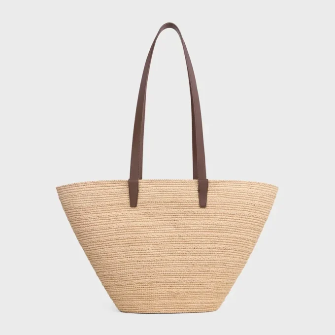 Medium soepele CELINE Classic Panier van raffia en kalfsleer