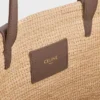 Medium soepele CELINE Classic Panier van raffia en kalfsleer