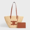 Medium soepele CELINE Classic Panier van raffia en kalfsleer