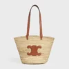 Middelgrote CELINE Classic Panier van palmbladeren en kalfsleer