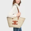Middelgrote CELINE Classic Panier van palmbladeren en kalfsleer