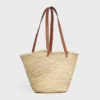 Middelgrote CELINE Classic Panier van palmbladeren en kalfsleer
