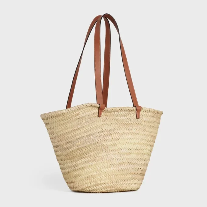 Middelgrote CELINE Classic Panier van palmbladeren en kalfsleer