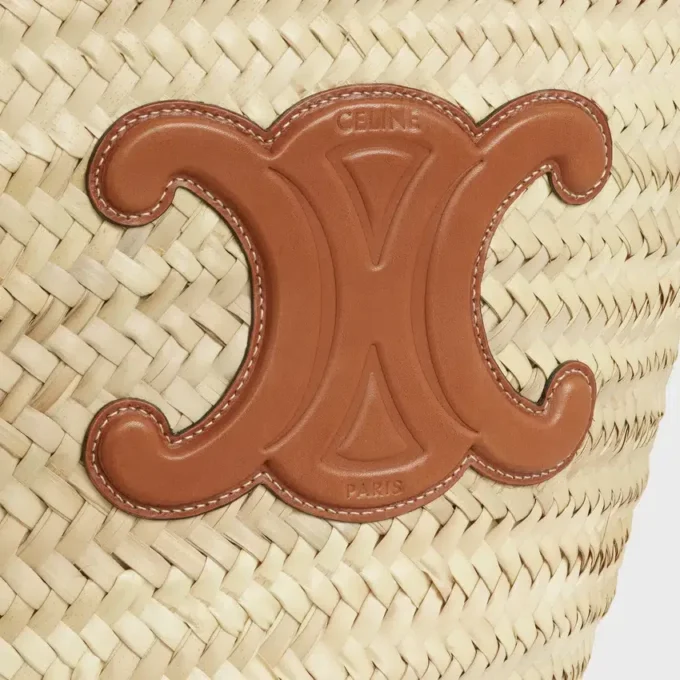 Middelgrote CELINE Classic Panier van palmbladeren en kalfsleer