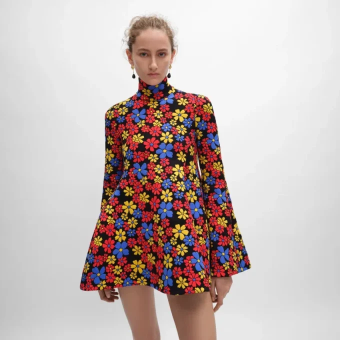 Midi-jurk van polyamide jacquard