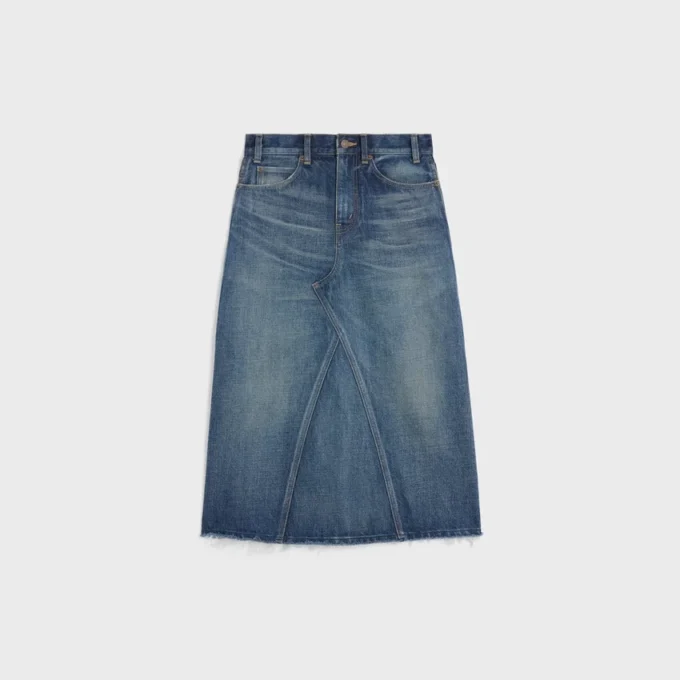 Midi-rok van donker Union Wash-denim