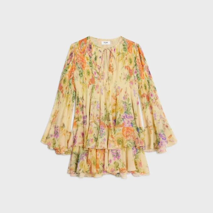Mini-plooijurk van zijden georgette