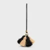 Multi Pompon-bedeltje van raffia en glad lamsleer