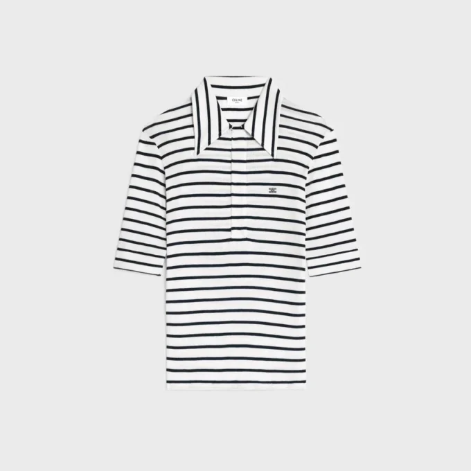 Poloshirt van gestreepte zijden jersey
