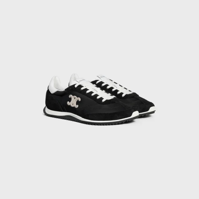 Racer Sneaker van nylon, suède kalfsleer en kalfsleer