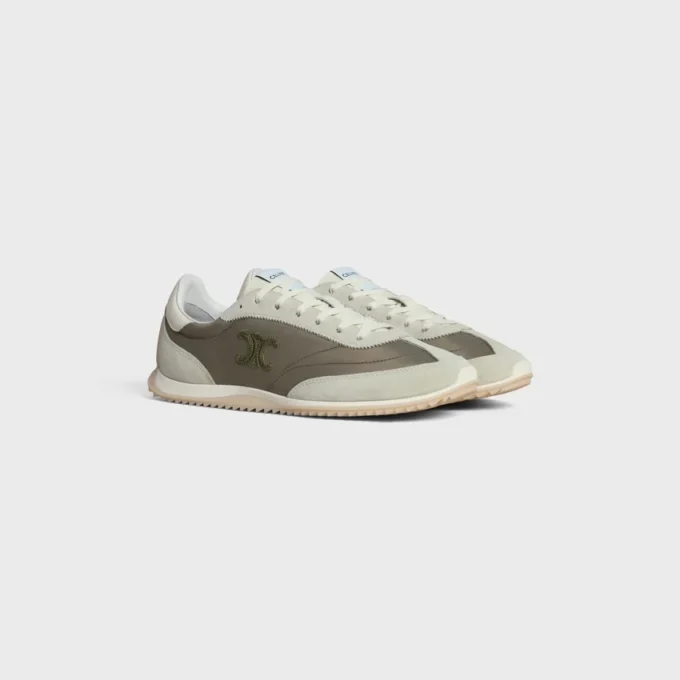 Racer Sneaker van nylon, suède kalfsleer en kalfsleer