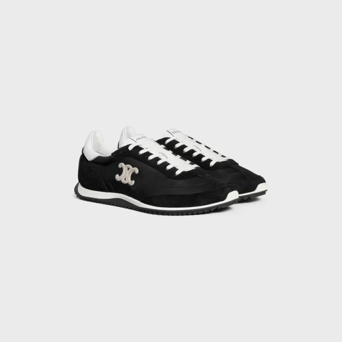 Racer Sneaker van nylon, suède kalfsleer en kalfsleer
