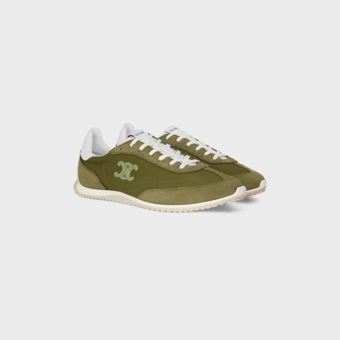 Racer Sneaker van nylon, suède kalfsleer en kalfsleer