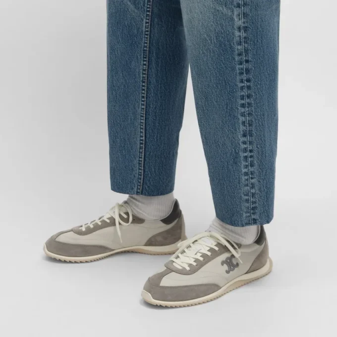 Racer Sneaker van nylon, suède kalfsleer en kalfsleer
