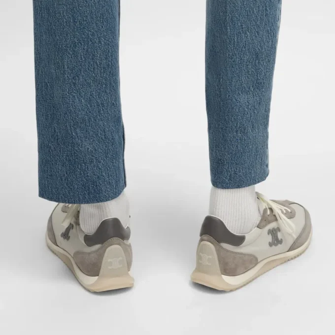 Racer Sneaker van nylon, suède kalfsleer en kalfsleer