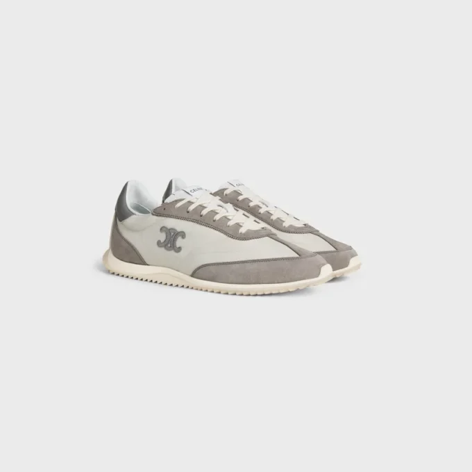 Racer Sneaker van nylon, suède kalfsleer en kalfsleer