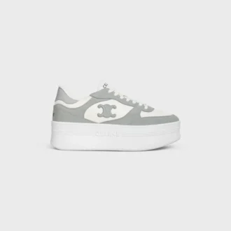 Sneaker met blokhak van kalfsleer en suède kalfsleer