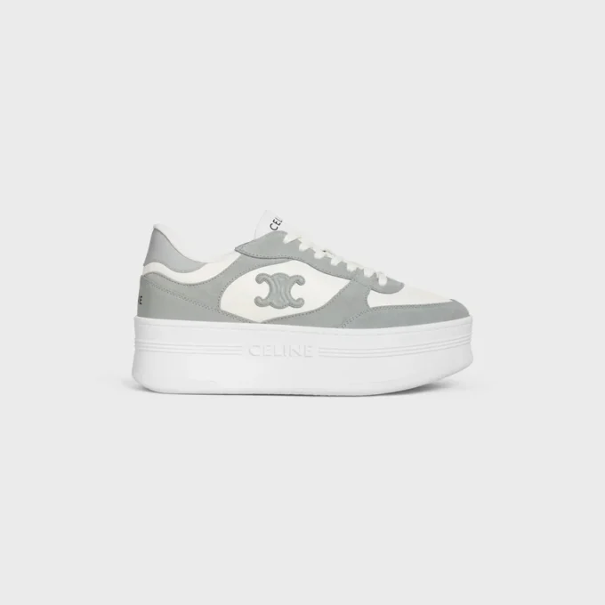 Sneaker met blokhak van kalfsleer en suède kalfsleer