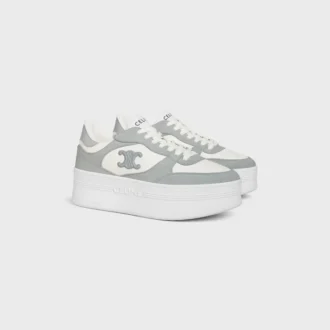 Sneaker met blokhak van kalfsleer en suède kalfsleer