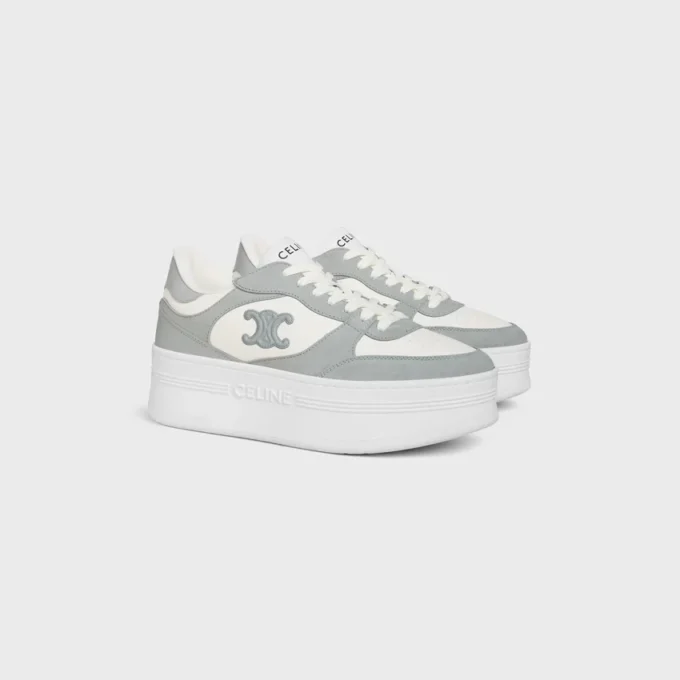Sneaker met blokhak van kalfsleer en suède kalfsleer